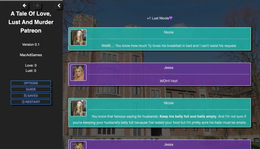 [Html/浏览器汉化] 爱、欲望与谋杀的故事 A Tale of Love, Lust & Murder [v0.11] 浏览器中文 [9G]-IS